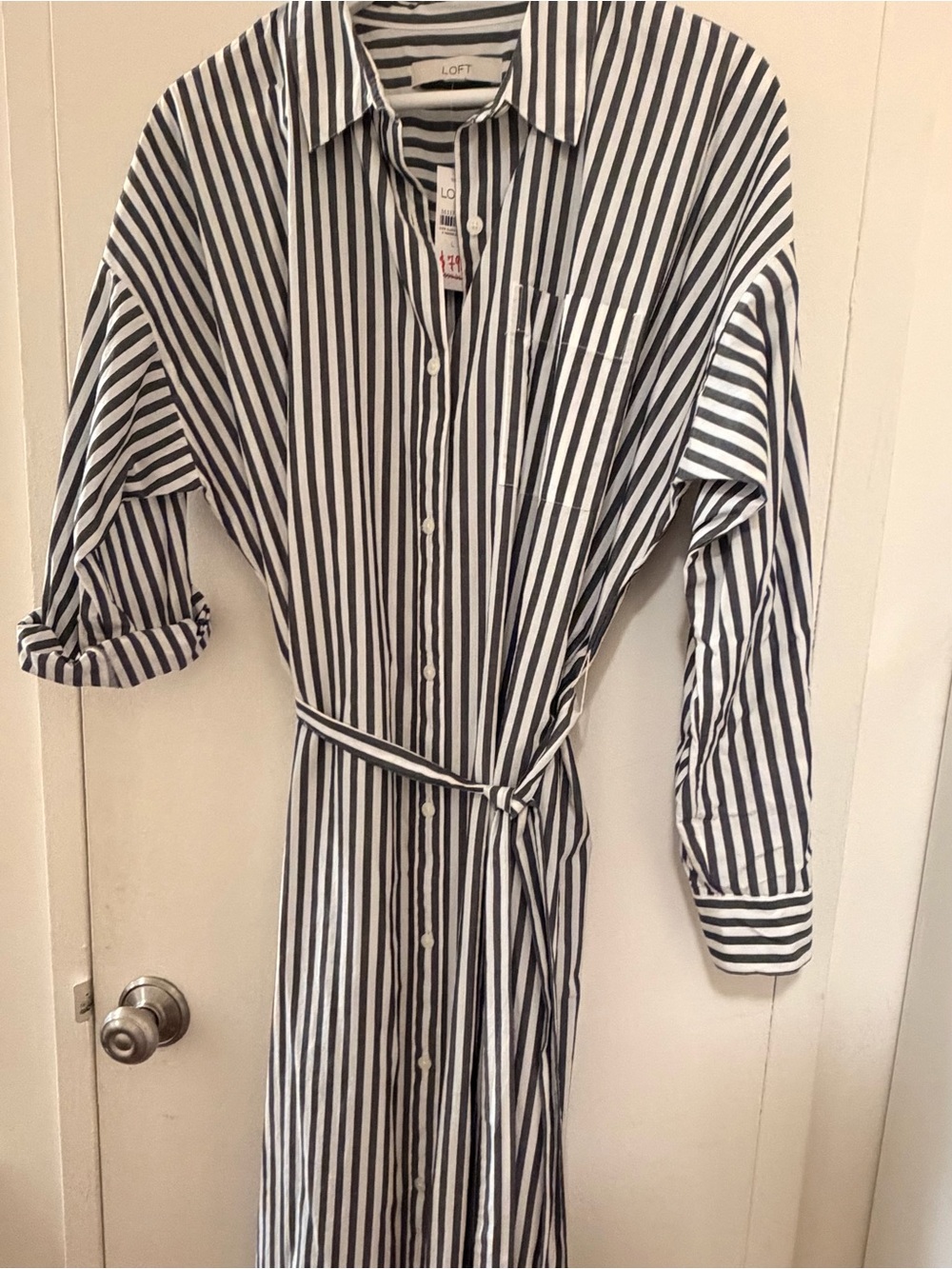 NWT LOFT Black/White Striped Maxi Shirt Dress